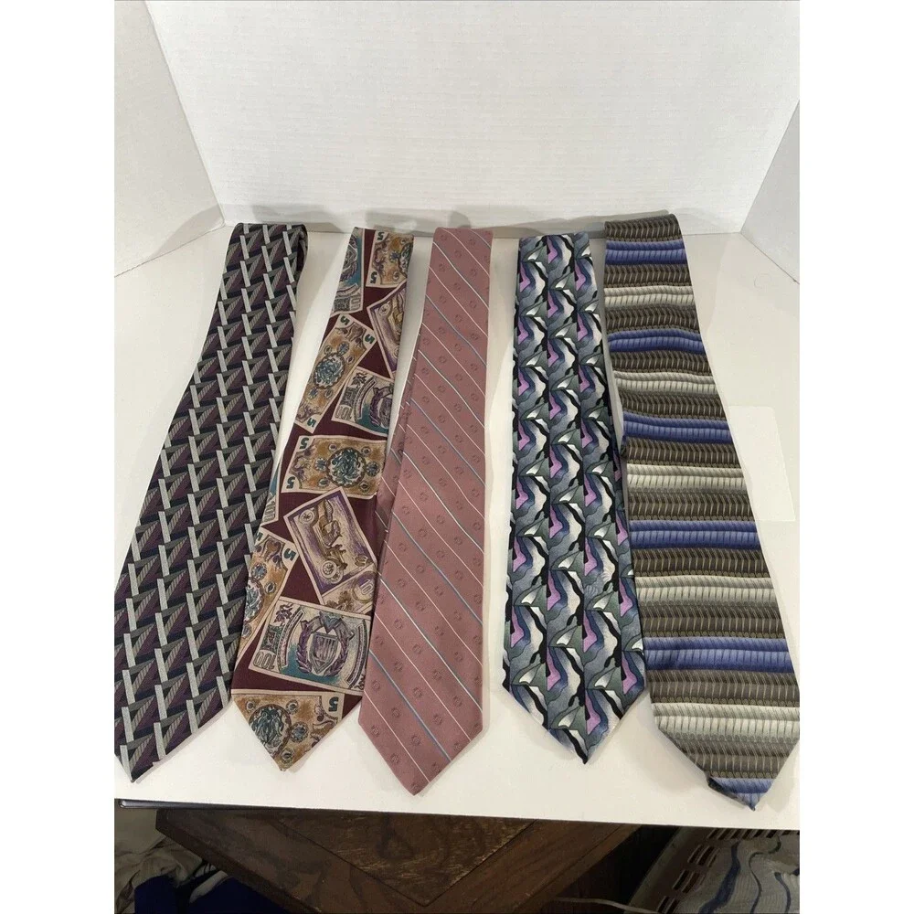 Vintage Men’s Necktie Lot Mixed Silk Polyester Geometric Abstract Floral 90s Y2K